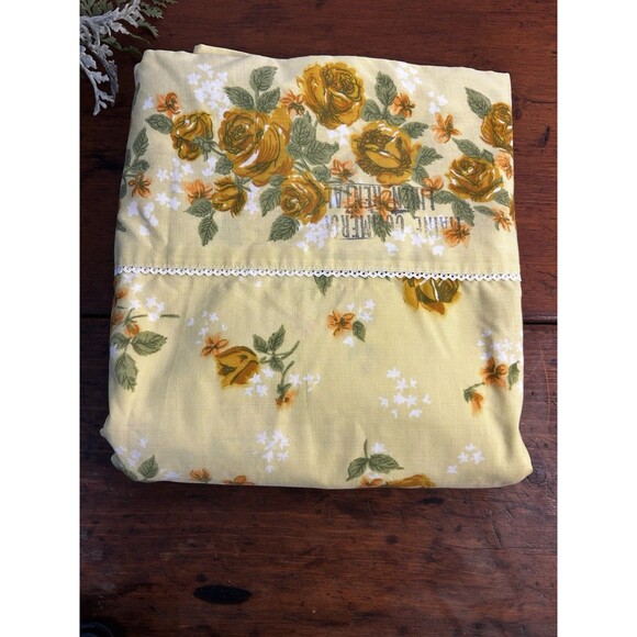 Vintage Yellow Floral Flat Sheet For Twin Bed 74” Wide READ - Picture 1 of 5